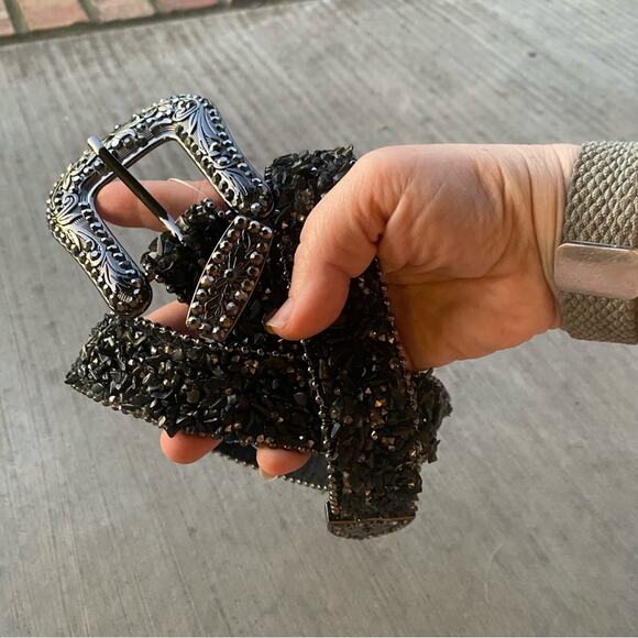 BKE Buckle Brand Leather Black Silver Belt with Sparkling rock crystal Details M - Picture 1 of 8